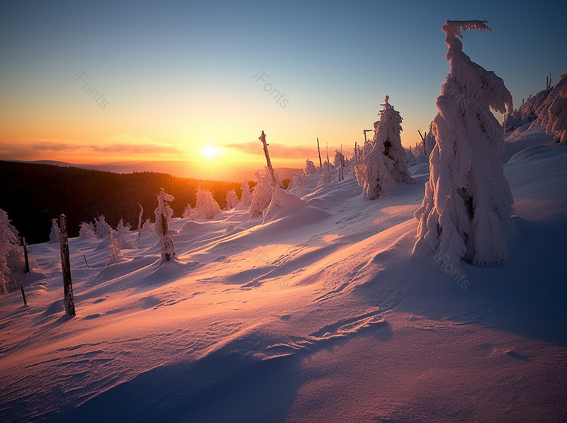 黄昏法人落满雪的山坡,高清,摄影图,摄影图片,图片大全,摄影图免费下载